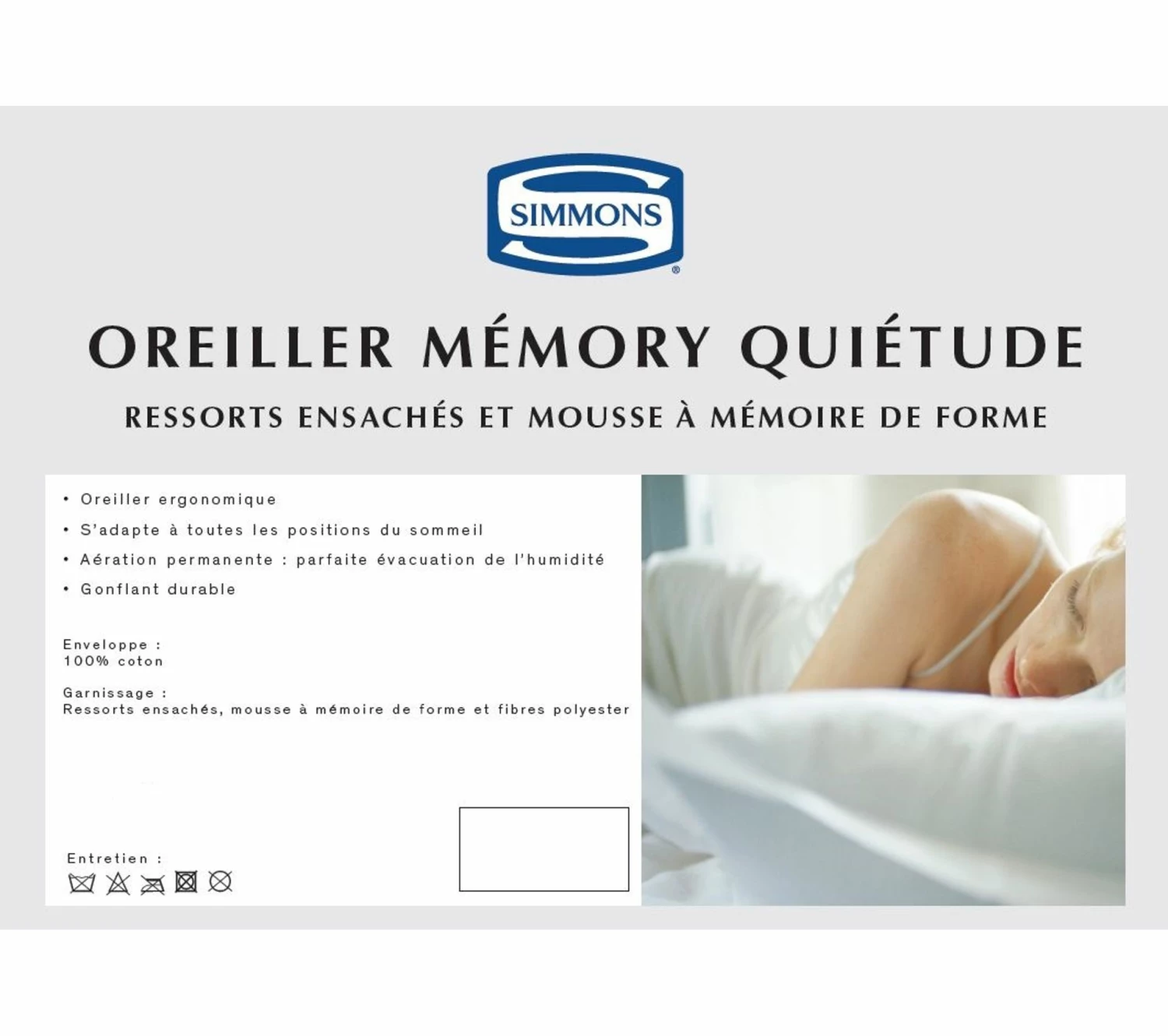 Promo 😍 Oreiller Simmons Memory Quiétude 41x66 🧨 3 Promo 😍 Oreiller Simmons Memory Quiétude 41x66 🧨 – Image 3