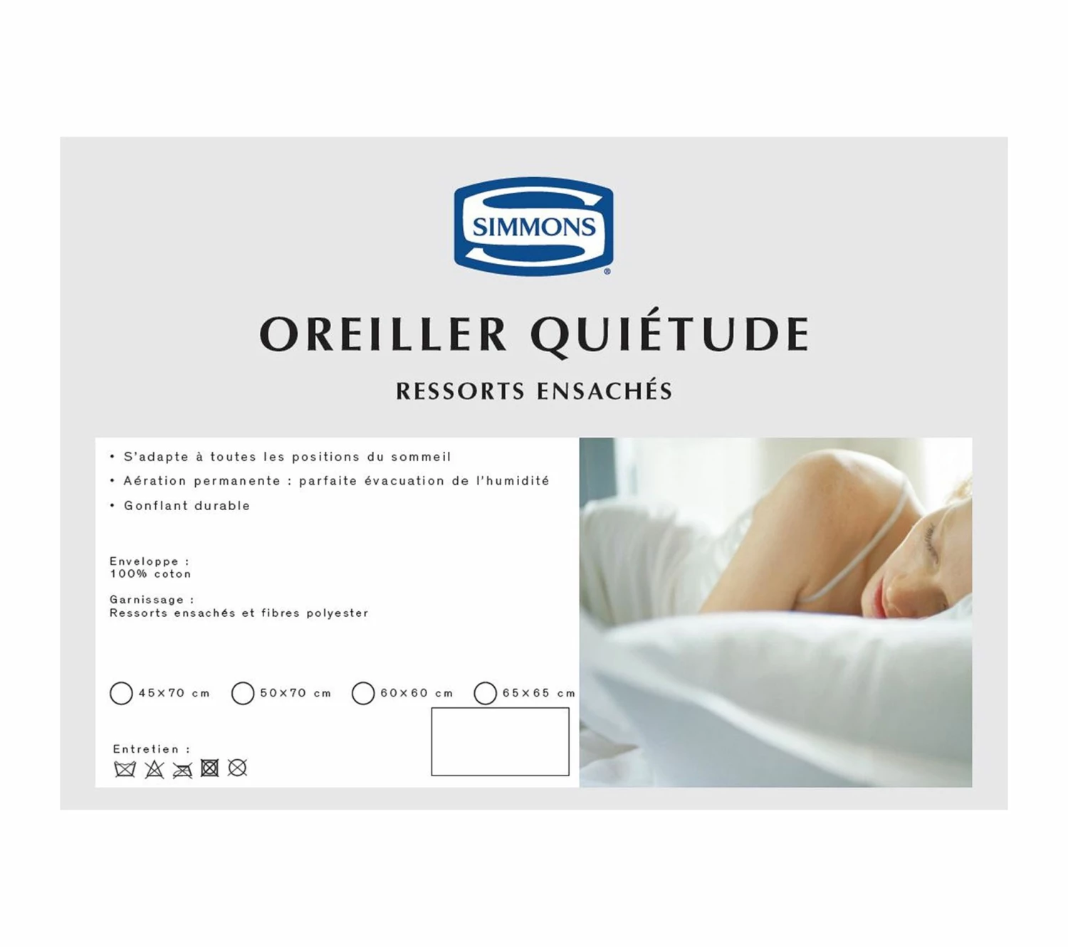 Meilleur prix 🛒 Oreiller Simmons Quiétude Ressorts Ensachés 65x65 👏 4 Meilleur prix 🛒 Oreiller Simmons Quiétude Ressorts Ensachés 65x65 👏 – Image 4