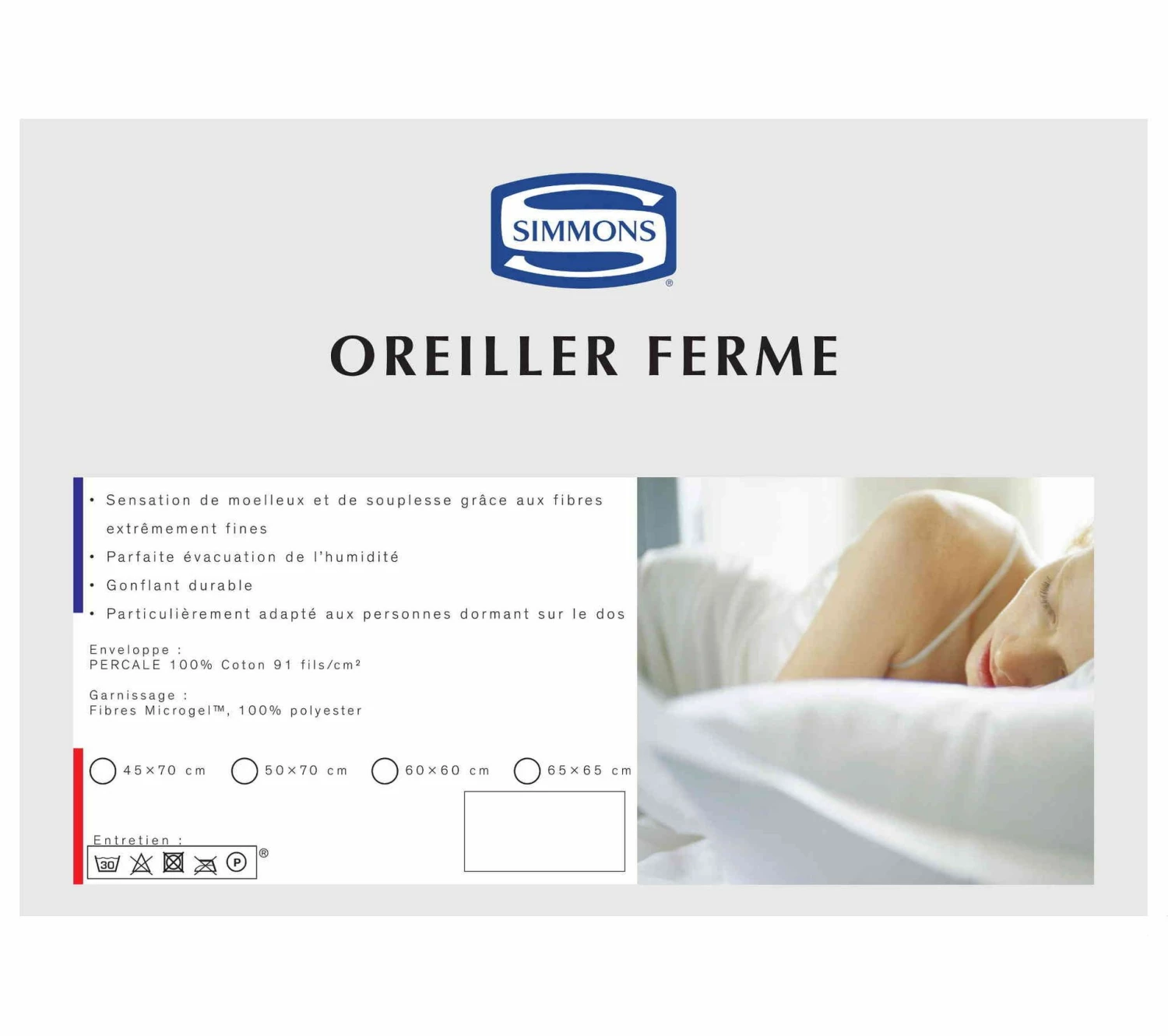 De gros 😍 Oreiller Microgel Ferme Percale Simmons 60x60 Cm 😀 3 De gros 😍 Oreiller Microgel Ferme Percale Simmons 60x60 Cm 😀 – Image 3
