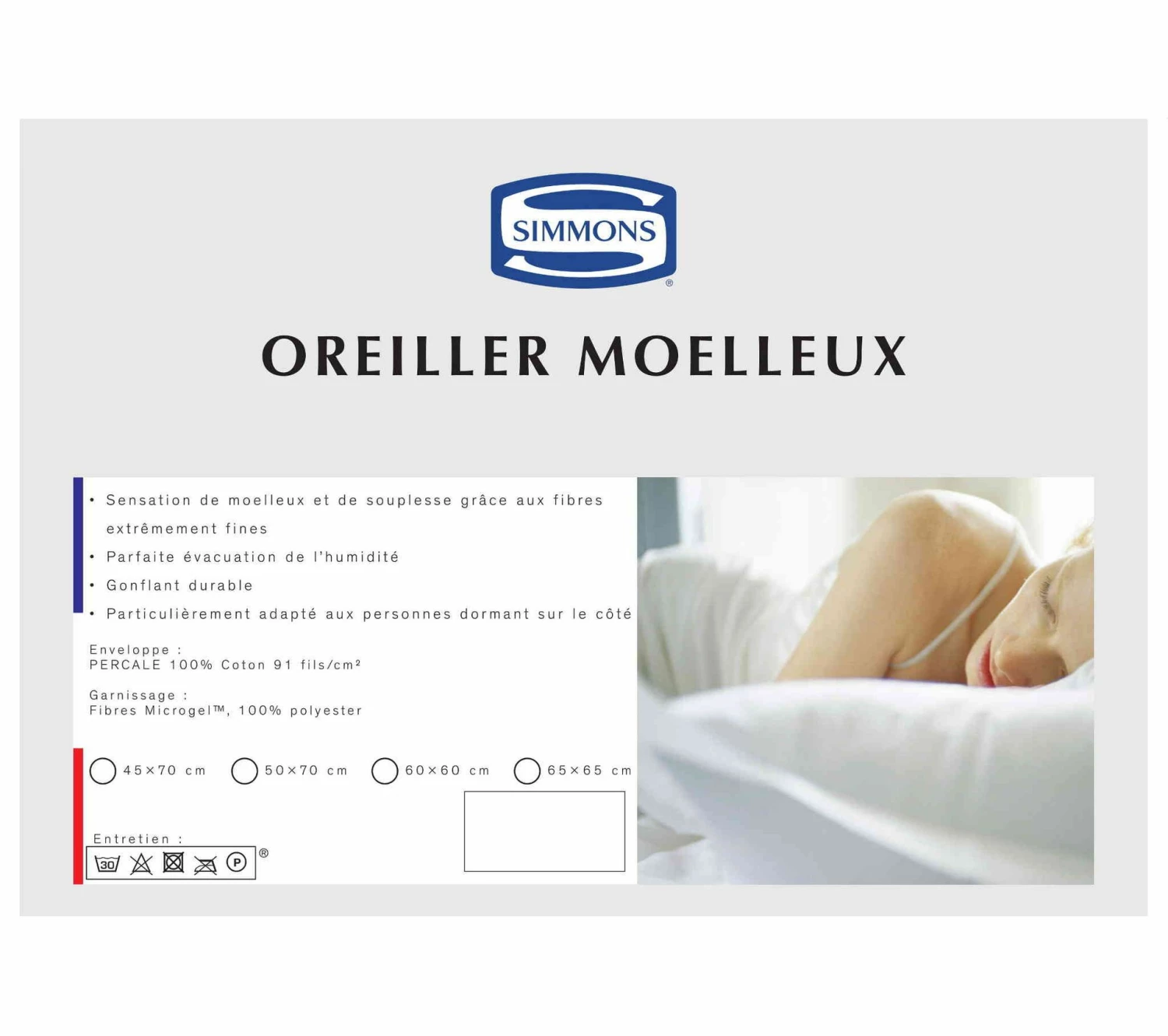 Acheter 🌟 Oreiller Microgel Moelleux Percale Simmons 50x70 Cm 🔔 3 Acheter 🌟 Oreiller Microgel Moelleux Percale Simmons 50x70 Cm 🔔 – Image 3