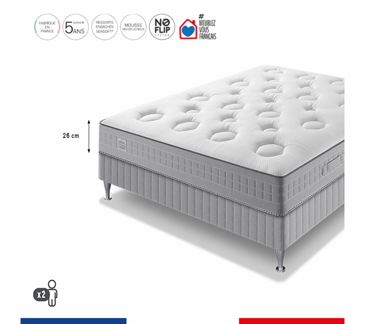 Remise ✨ SIMMONS Ensemble Flexion 140x190, Matelas Ressorts Ensachés + Sommier 🧨 2 Remise ✨ SIMMONS Ensemble Flexion 140x190, Matelas Ressorts Ensachés + Sommier 🧨 – Image 2