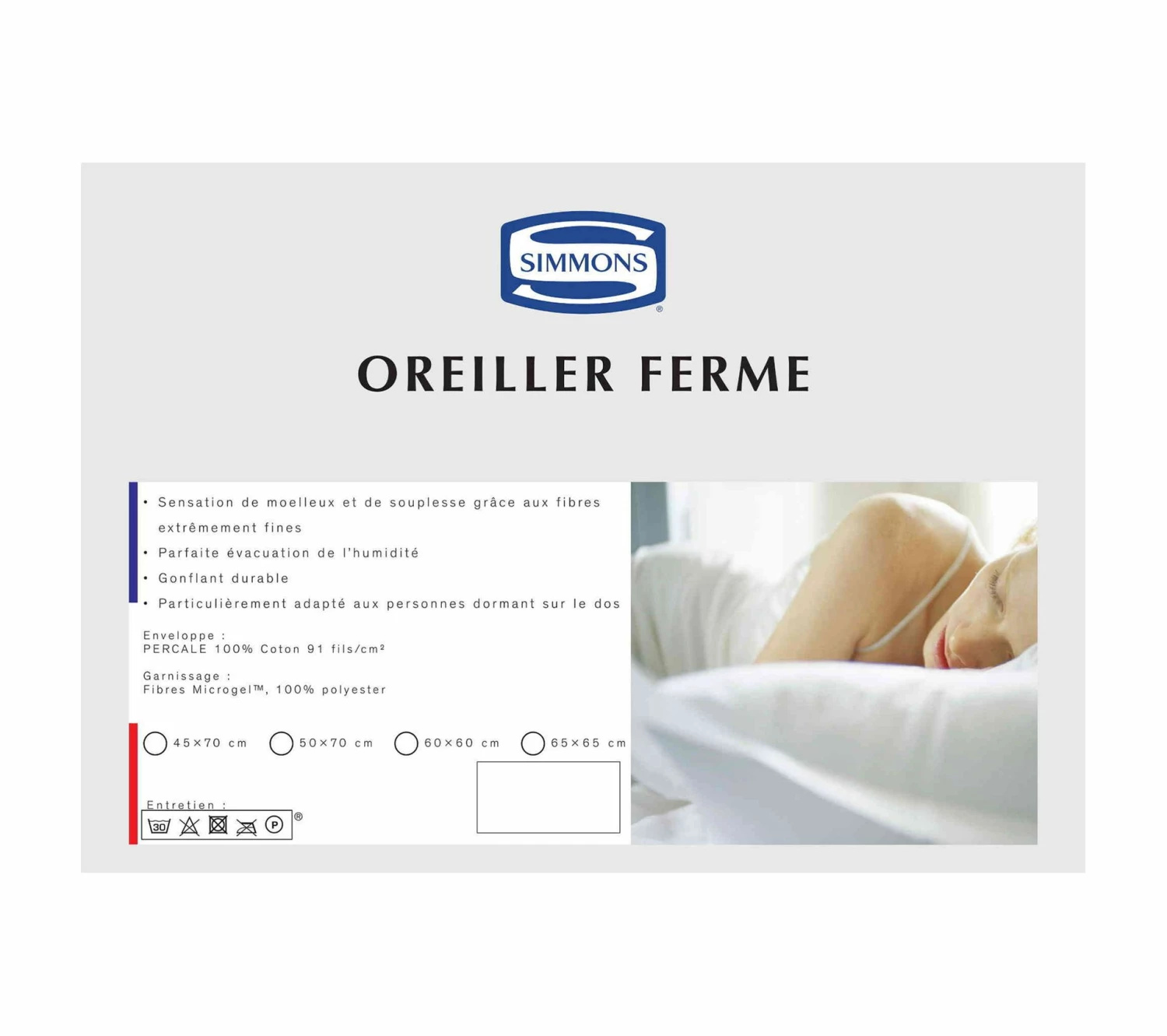 Tout neuf ⭐ Lot De 2 Oreillers Microgel Ferme Percale Simmons 65x65 🌟 5 Tout neuf ⭐ Lot De 2 Oreillers Microgel Ferme Percale Simmons 65x65 🌟 – Image 5
